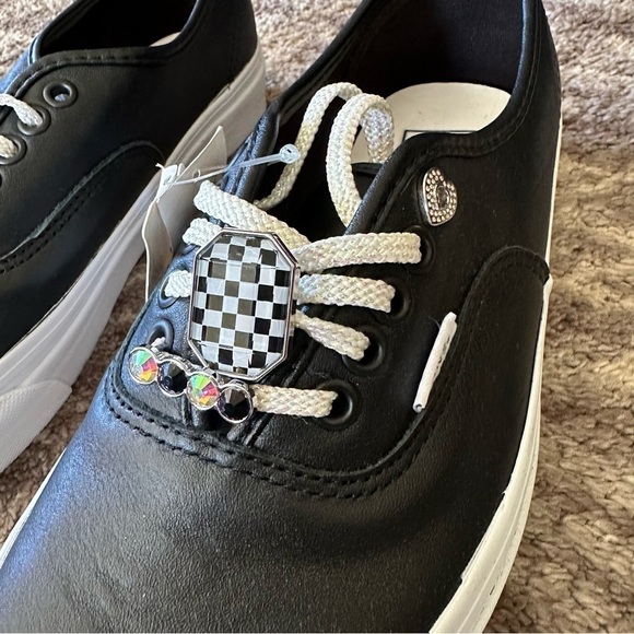 NWT Vans Era Black Pleather Sneakers With Checkered Bling Studs Rare - Picture 2 of 6